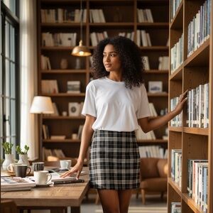 ANTHROPOLOGIE BLUE RAIN BLACK & WHITE PLAID ZIP-UP MINI SKIRT SIZE XS